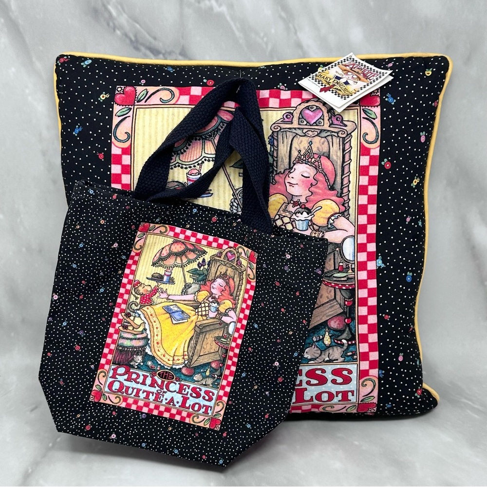 Mary Engelbreit Throw Pillow & Tote Bad Set Princess of Quite a Lot NWT New
